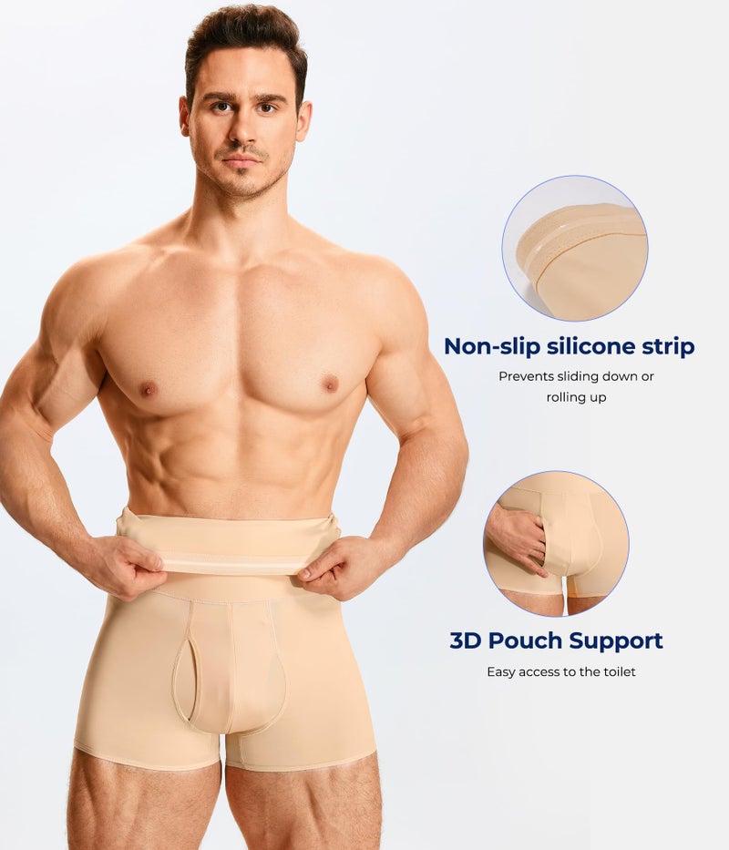 TAILONG Men Tummy Control Shorts High Waist Slimming Underwear Body Shaper Seamless Belly Girdle Boxer Briefs (Beige, S) - Image 1